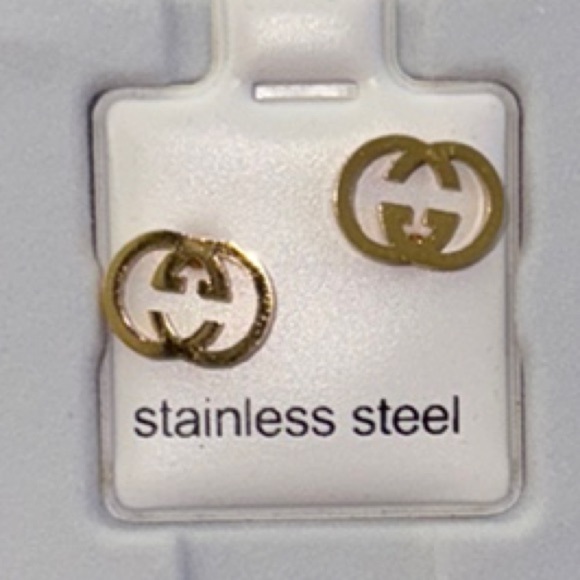 Gold Stainless Steel Logo Earrings Set - Picture 1 of 2